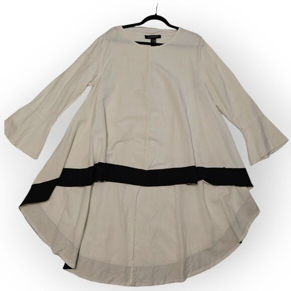 Ashley Stewart Linen Rayon White Cream and Black Hi Low Tunic Sz 14 - Picture 3 of 8